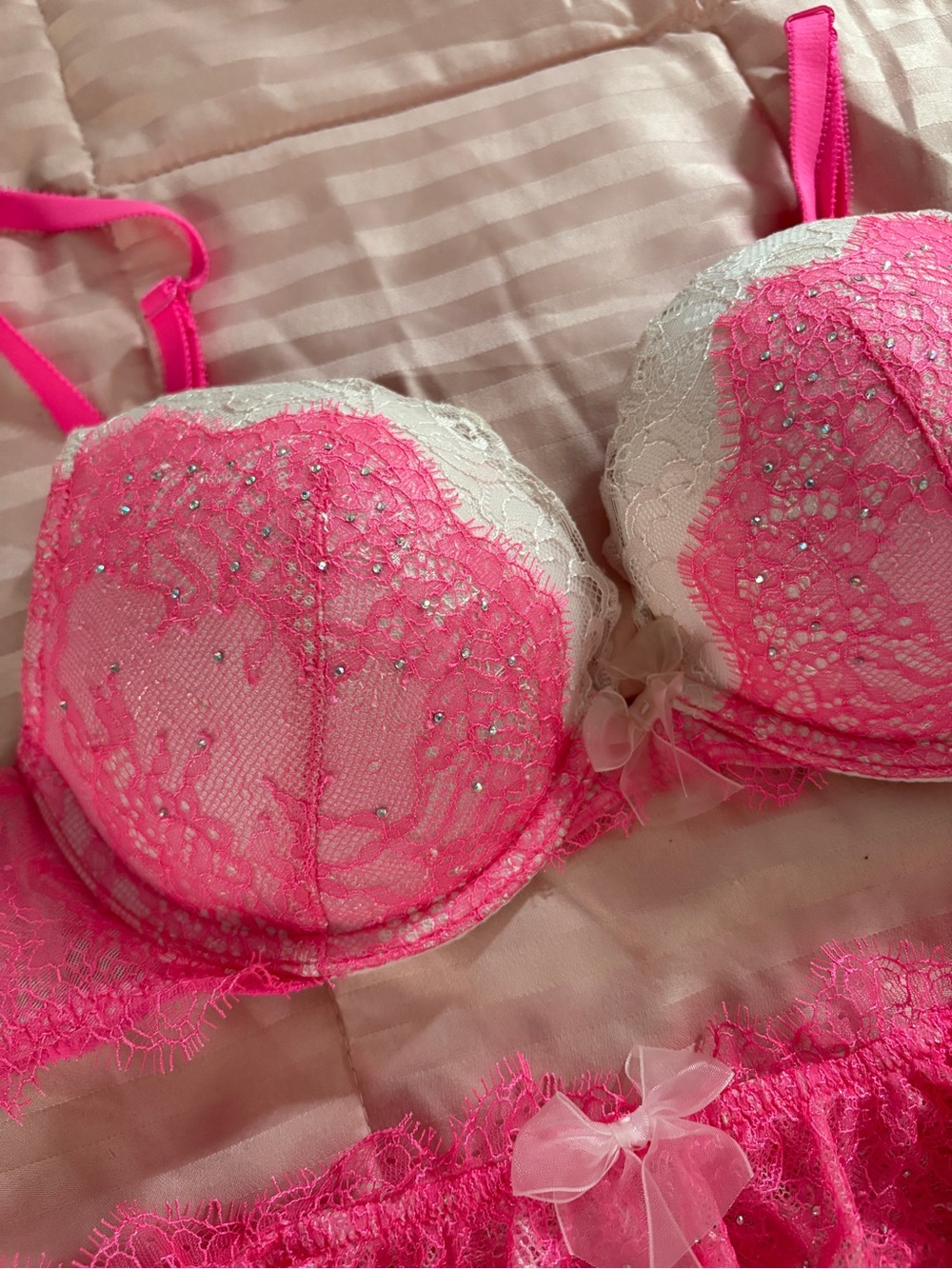 Victoria Secret's lingerie set in pink with rhinestones
